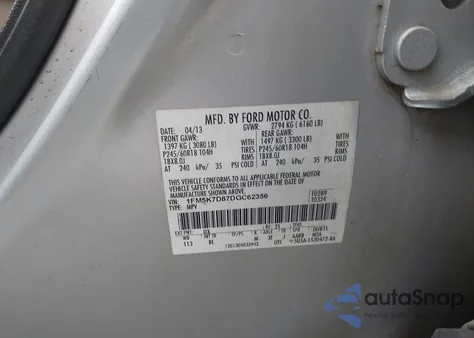 2013 Ford Explorer Xlt из США, поврежденный, VIN 1FM5K7D87DGC62356